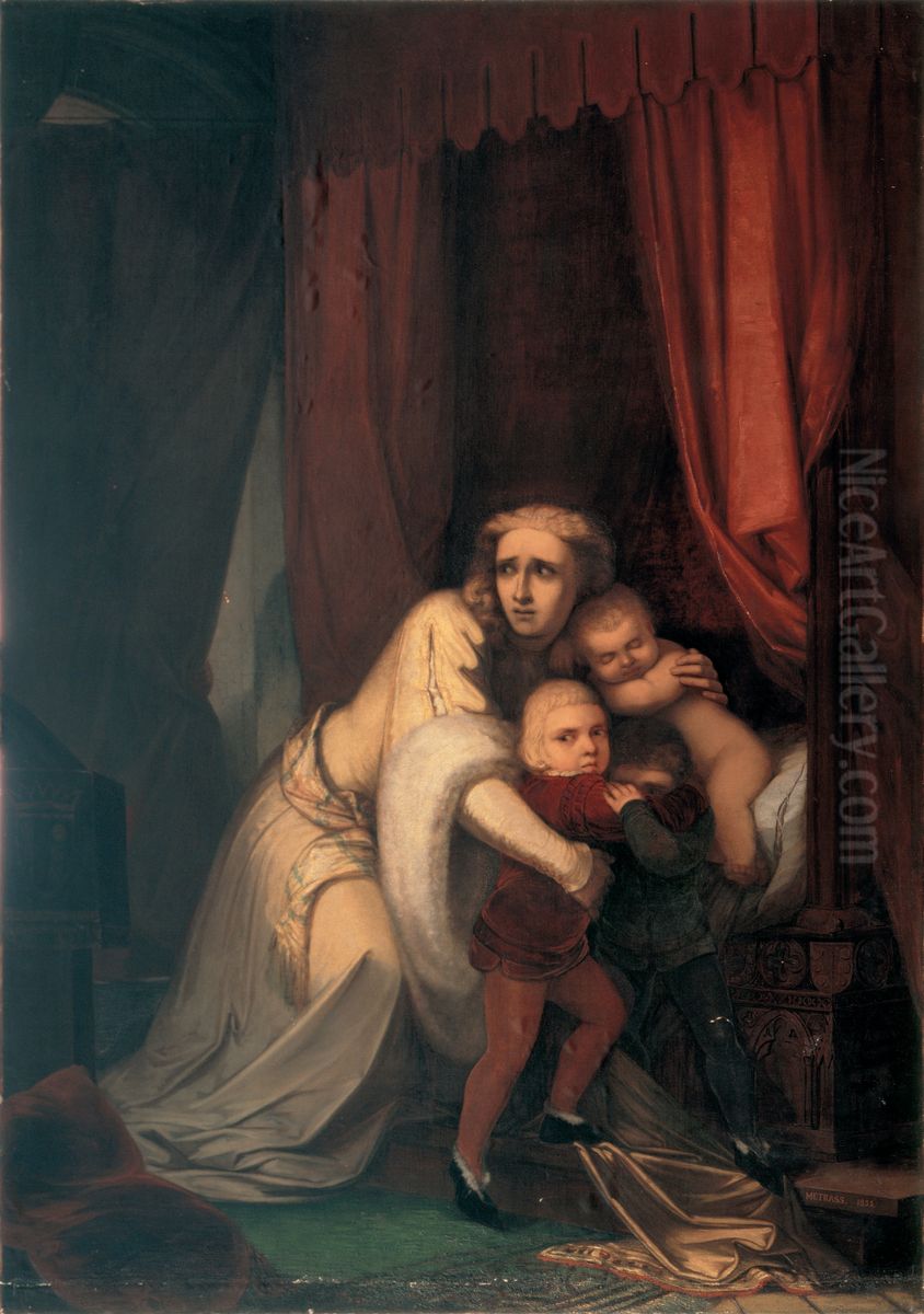 Ines de Castro Preaching the Assassins Oil Painting by Francisco Augusto Metrass