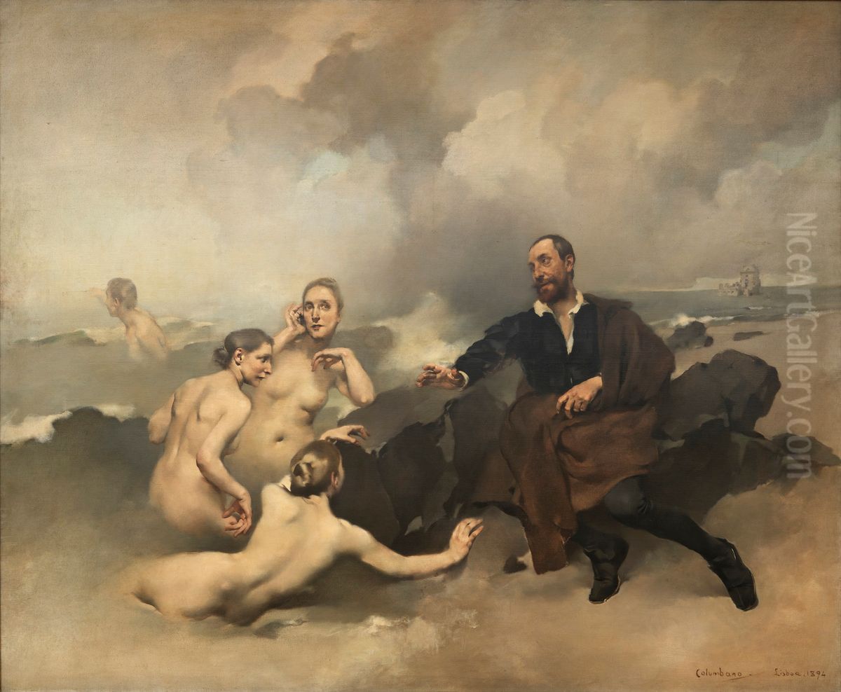 Camoes e as Tagides Oil Painting by Columbano Bordalo Pinheiro