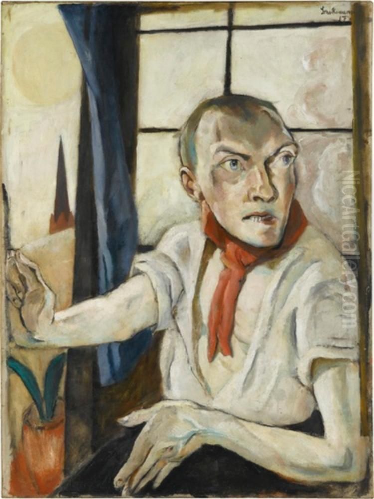 Selbstbildnis mit rotem Schal Oil Painting by Max Beckmann