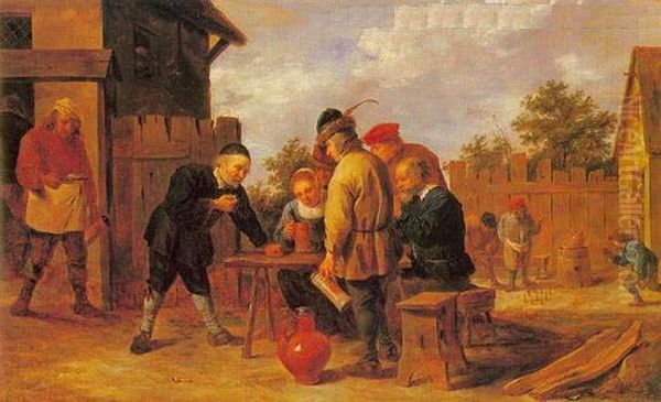 Dice and Skittles Players at an Inn Oil Painting by David Teniers the Younger