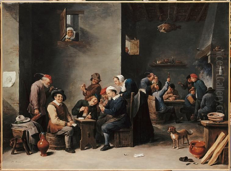 Interieur de Cabaret: La Partie de Cartes Oil Painting by David Teniers the Younger