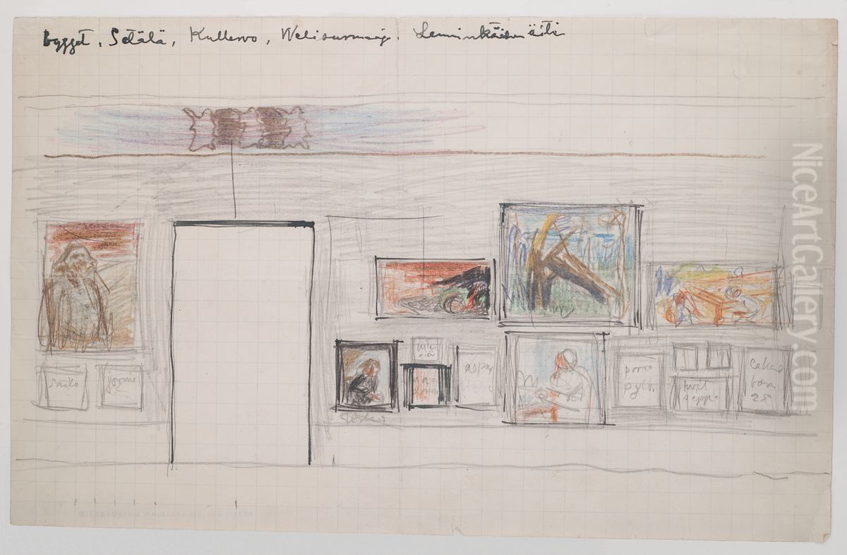 Venetsian biennaalin ripustussuunnitelma Oil Painting by Akseli Valdemar Gallen-Kallela