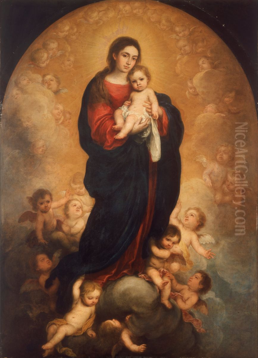 Virgin and Child in Glory Oil Painting by Bartolome Esteban Murillo