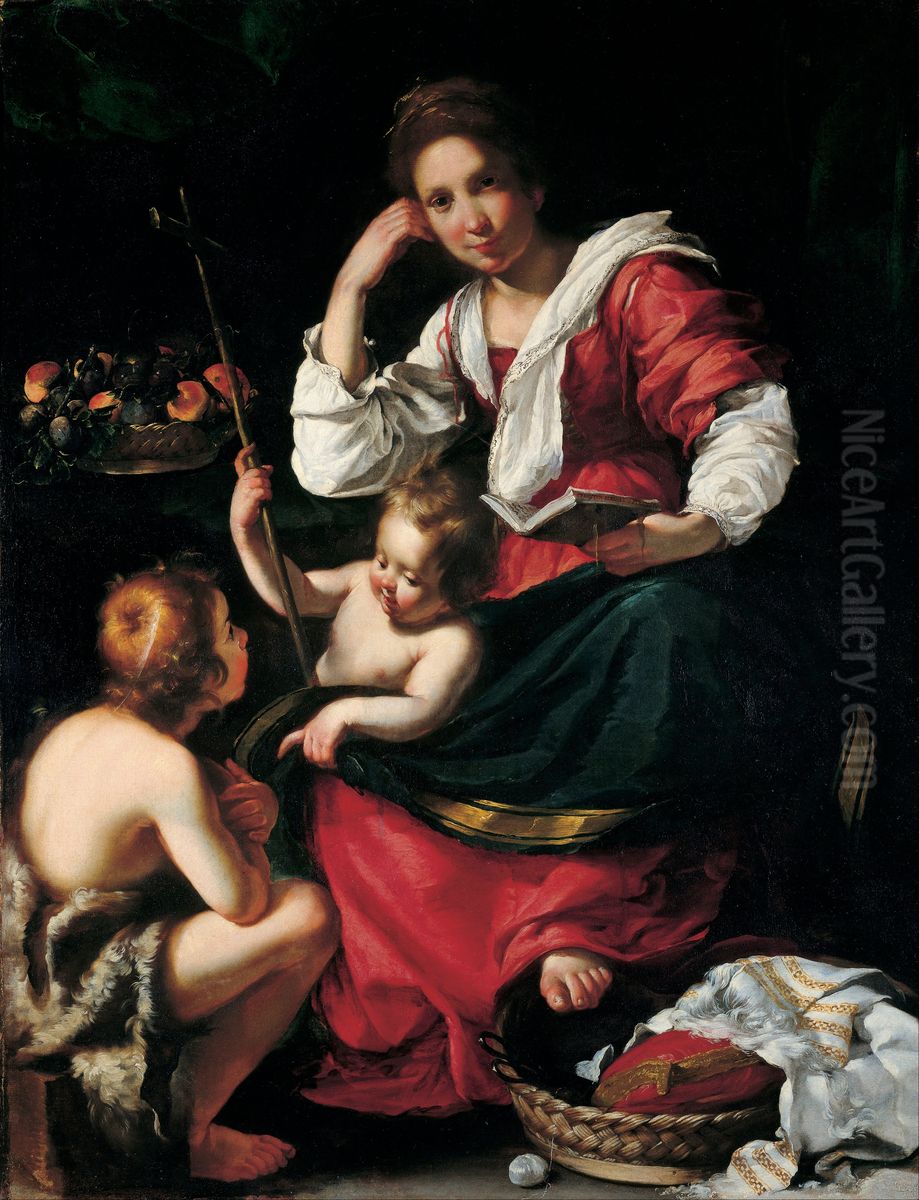 Madonna and Child with Infant Saint John Oil Painting by Bernardo Strozzi