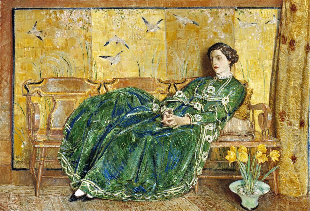 (The Green Gown) Oil Painting by Childe Hassam