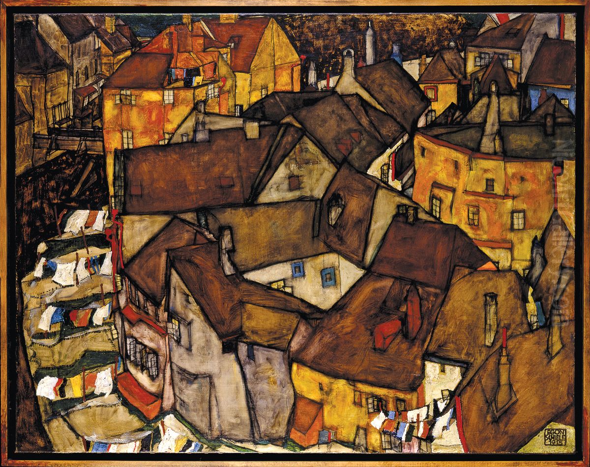 Die kleine Stadt V (Krumau Hauserbogen) Oil Painting by Egon Schiele