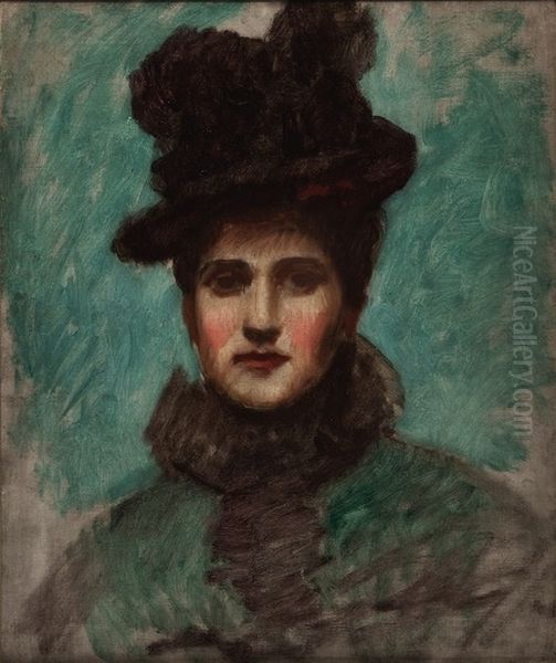 Portrait of a Lady (Elizabeth Boott Duveneck) Oil Painting by Frank Duveneck