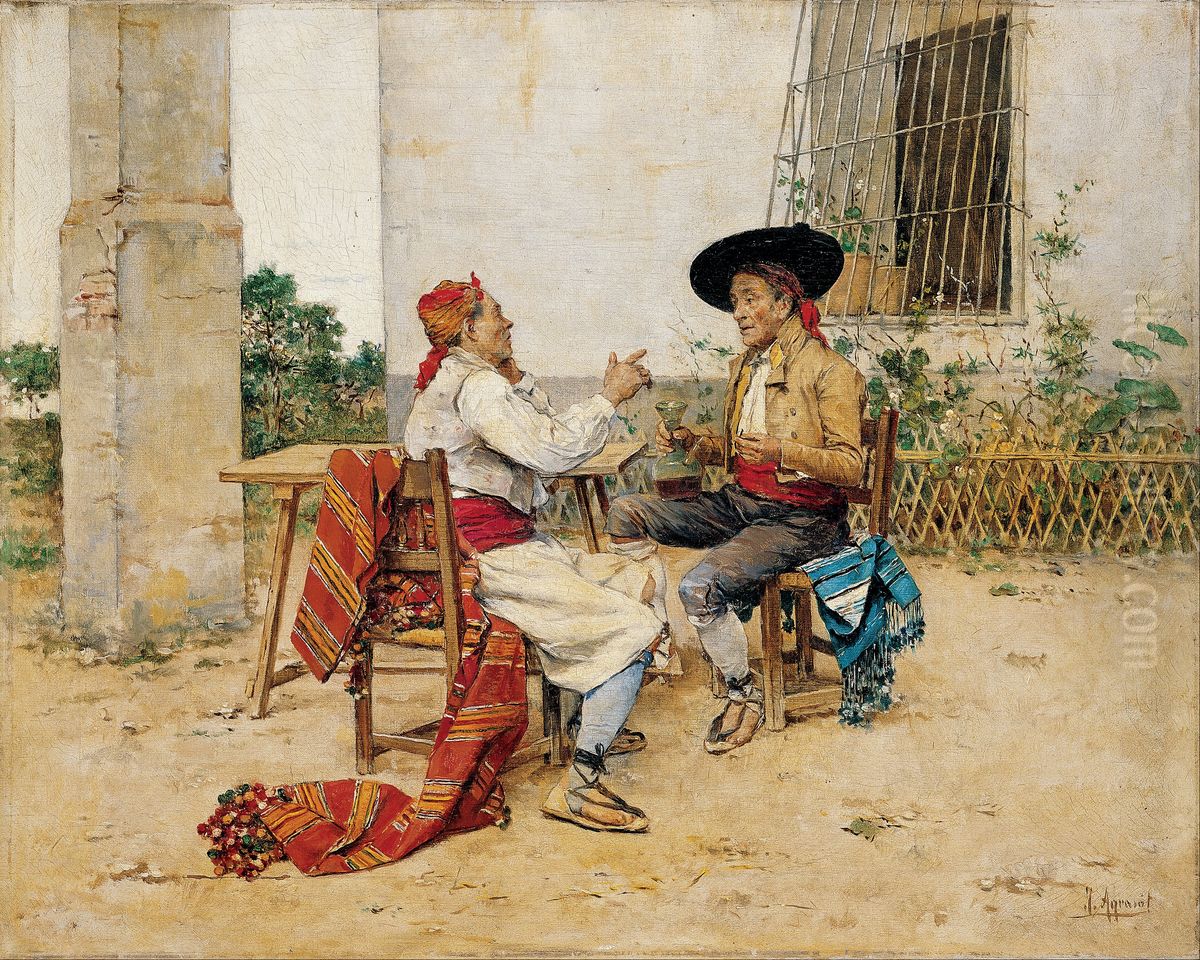 Two Inhabitants of the Valencia Huerta (Drinking Wine) Oil Painting by Joaquin Agrasot y Juan