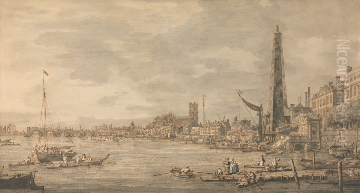 The City of Westminster from Near the York Water Gate Oil Painting by Canaletto