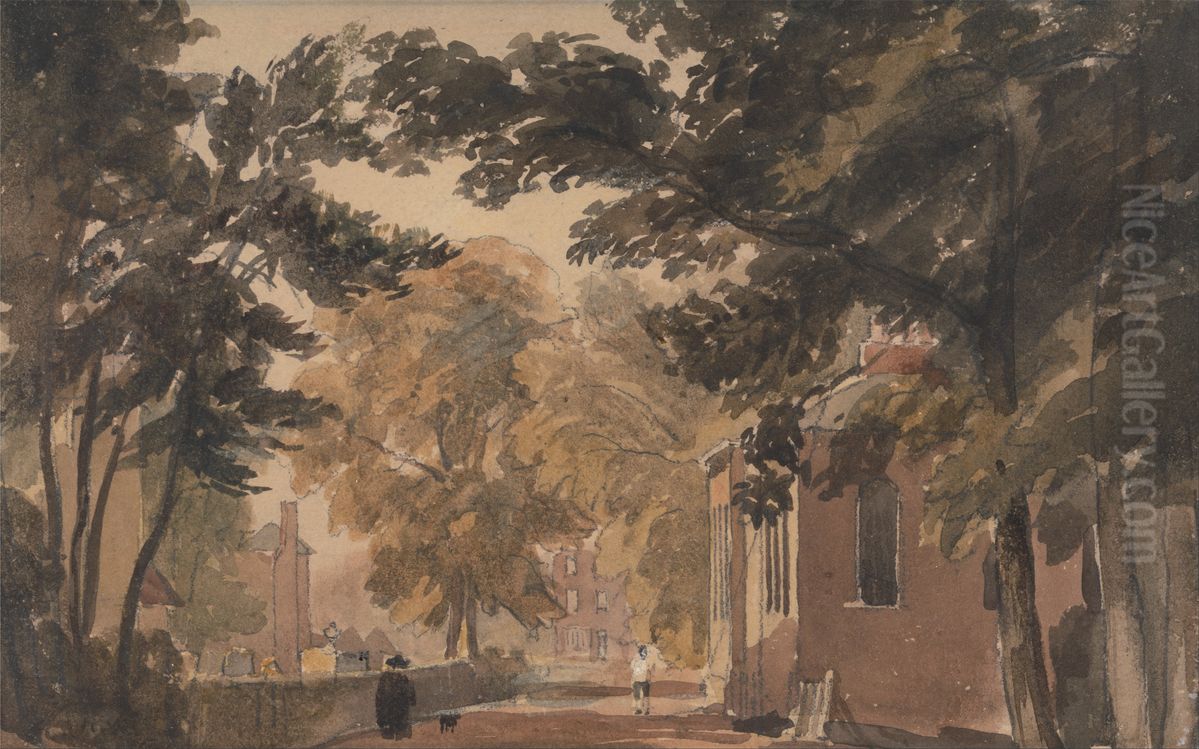 A Street in Harborne Oil Painting by David Cox