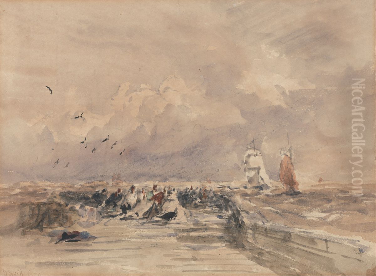 Dieppe Pier, Stiff Breeze Oil Painting by David Cox