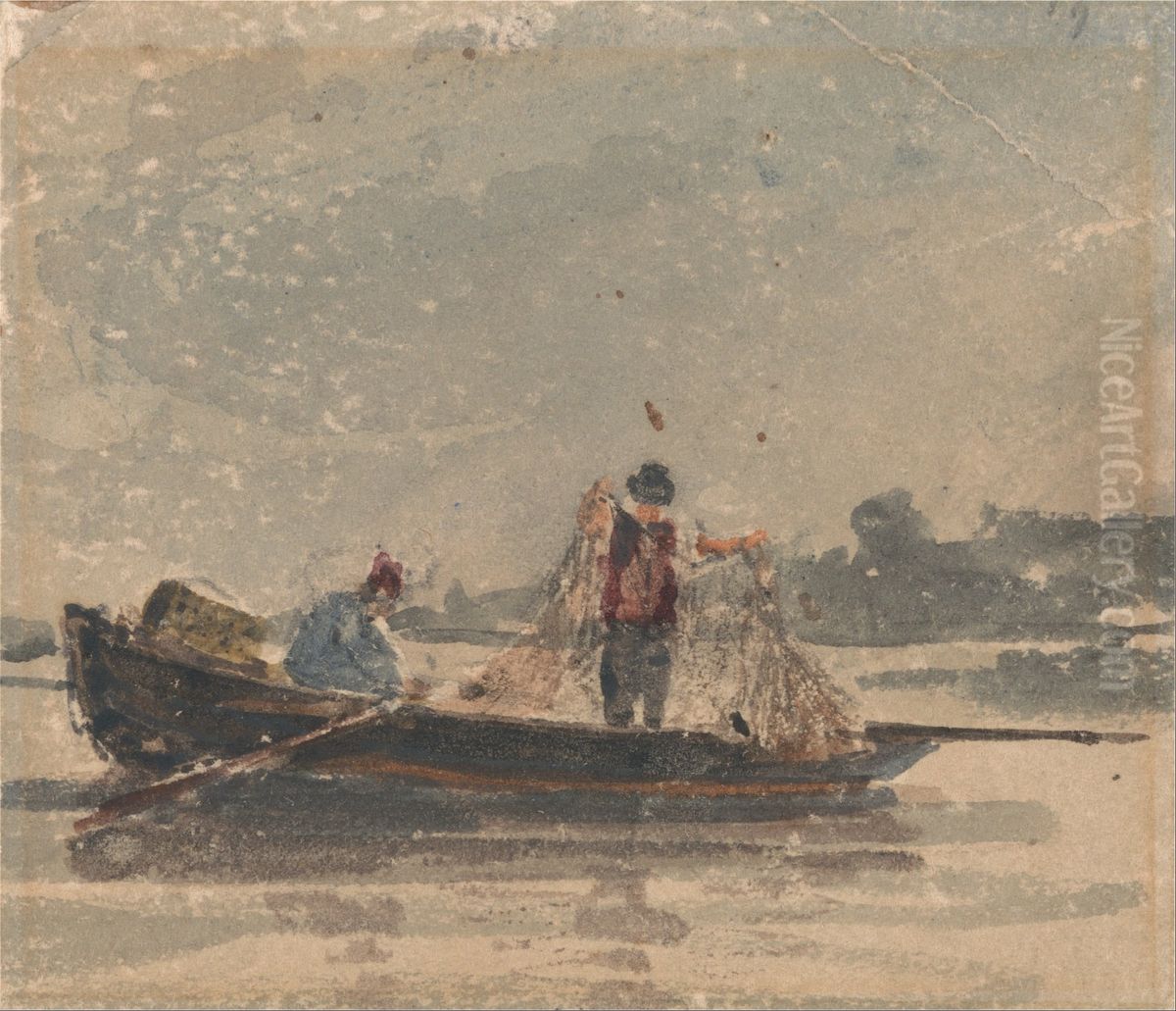 Fishermen Drawing a Net Oil Painting by David Cox