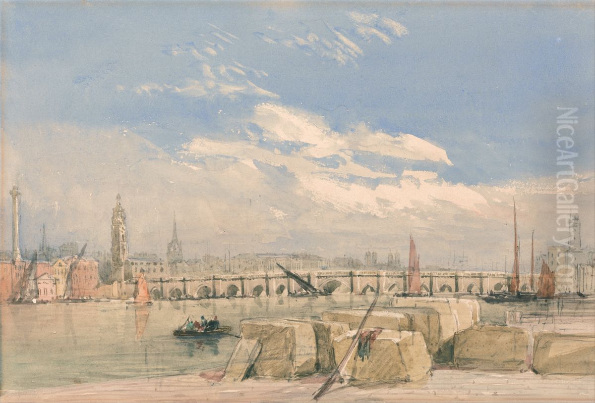London Bridge Oil Painting by David Cox