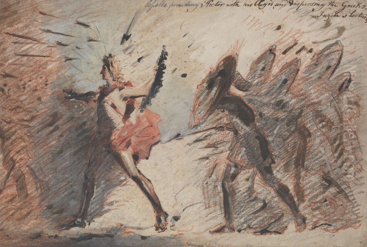 Apollo Preceding Hector with His Aegis, and Dispersing the Greeks, Fuseli's Lectures Oil Painting by John Flaxman Jr.