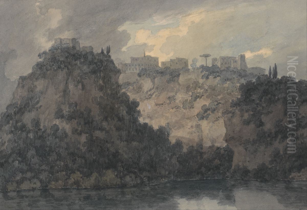 On the Lake of Nemi Oil Painting by John Robert Cozens