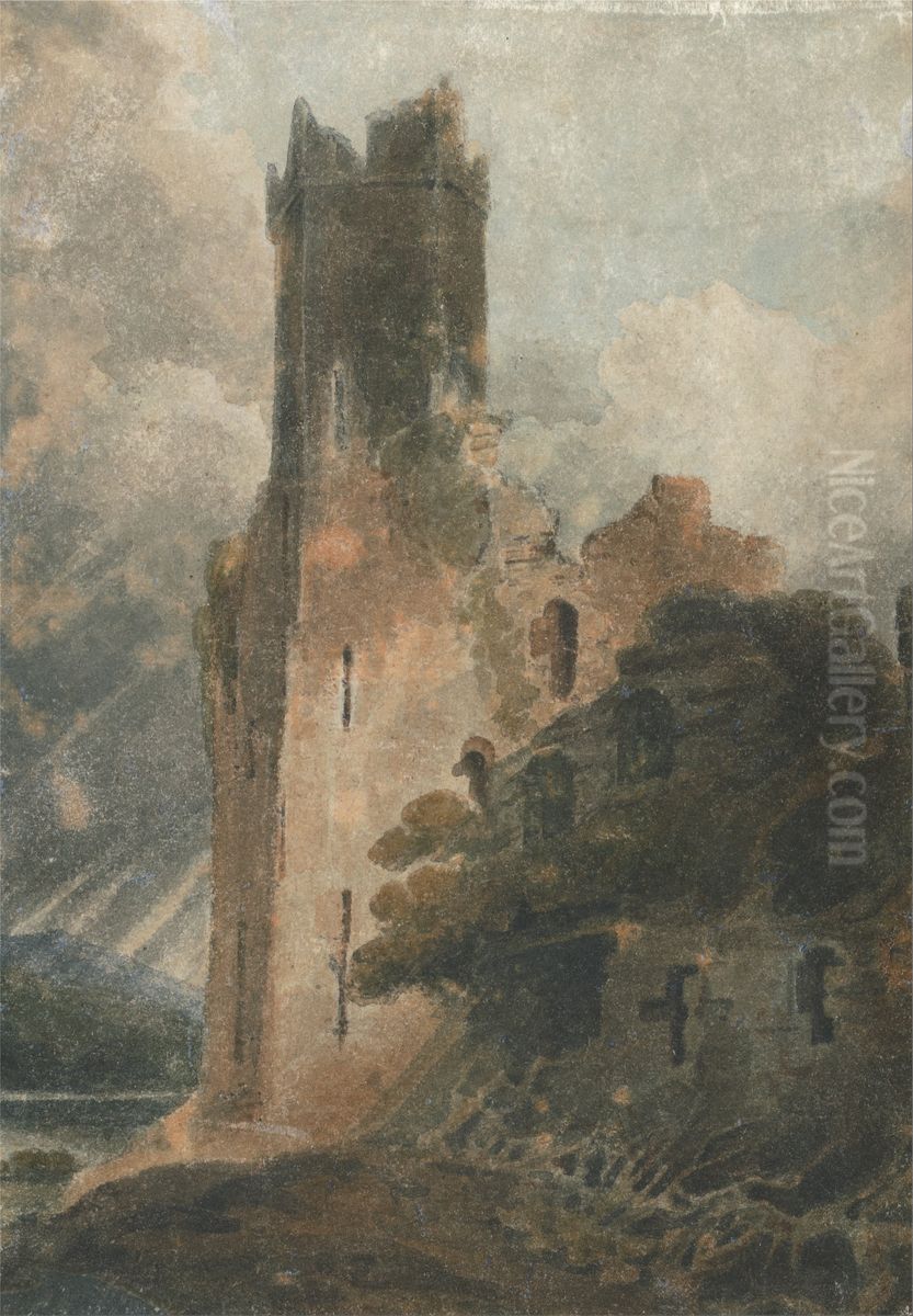 A Castle Tower (Caernarvon Castle) Oil Painting by John Sell Cotman