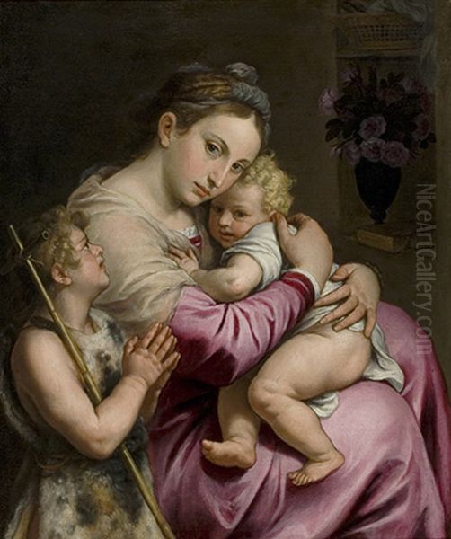 Madonna and Child with St. John Oil Painting by Agostino Carracci