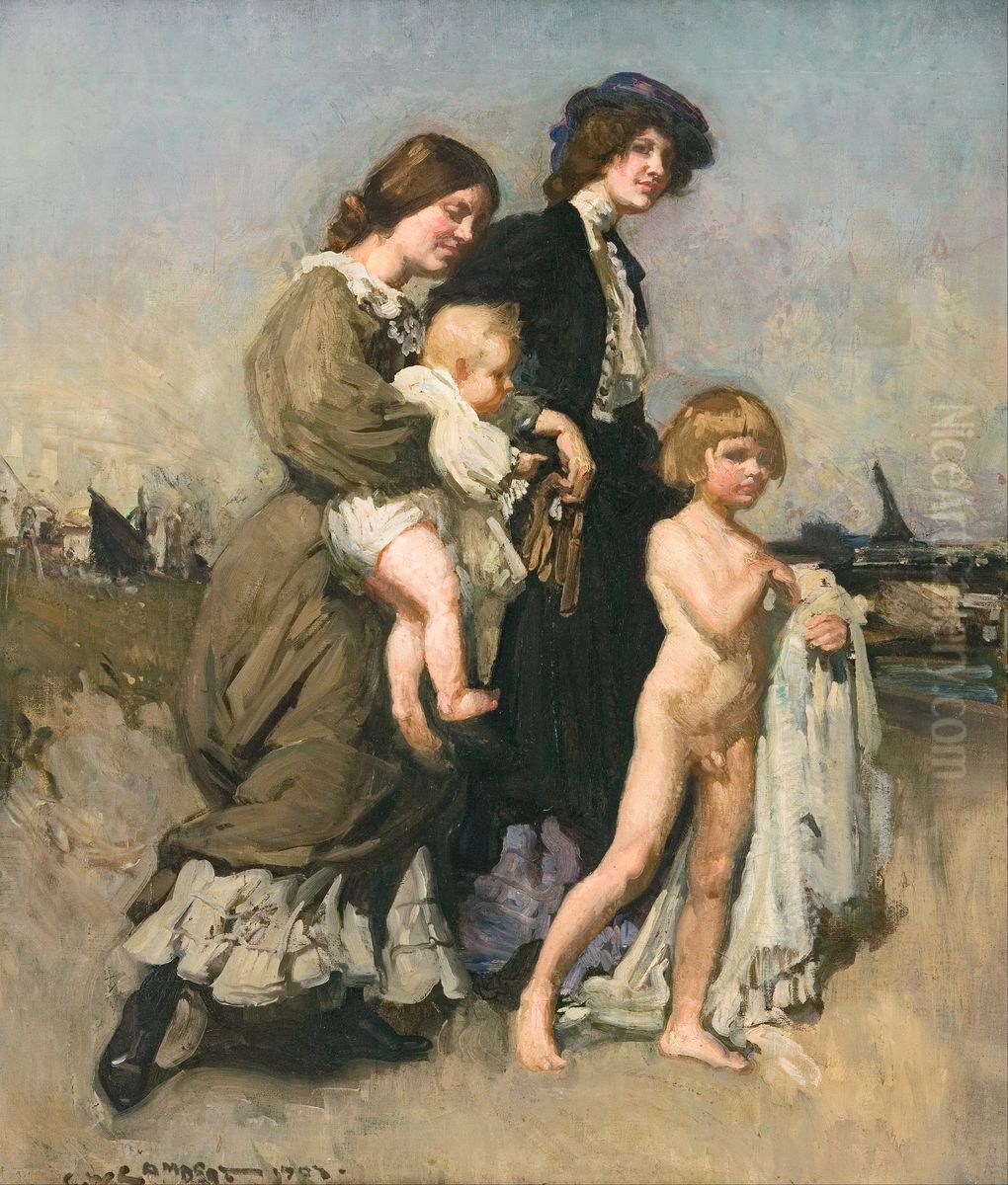 The holiday group (The bathers) Oil Painting by George W. Lambert