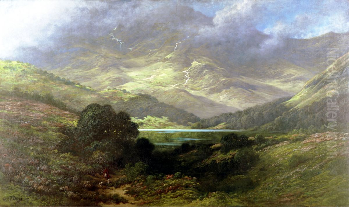 Scottish Highlands Oil Painting by Gustave Dore