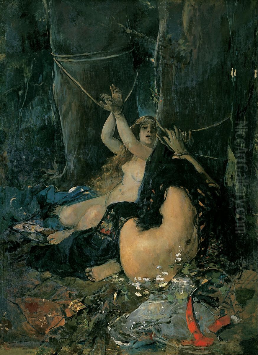 El Cid's Daughters Oil Painting by Ignacio Pinazo Camarlench