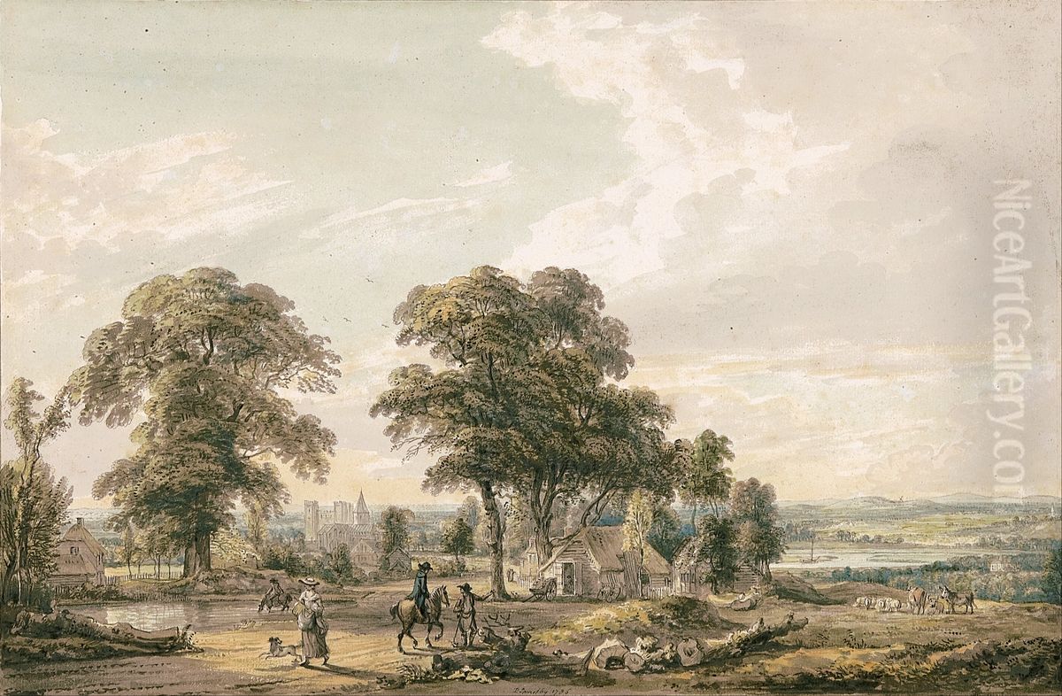 Approaching Rochester and the Medway Oil Painting by Paul Sandby