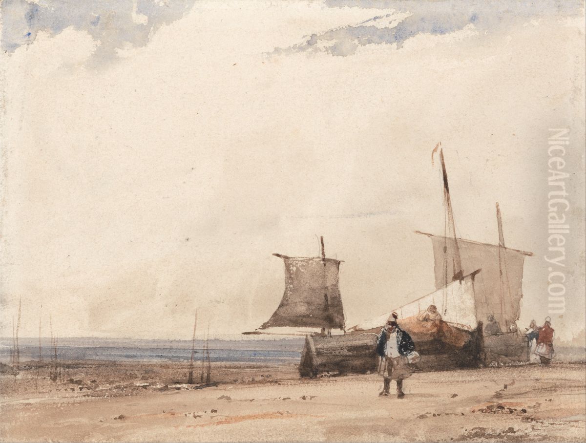Beach Scene Oil Painting by Richard Parkes Bonington