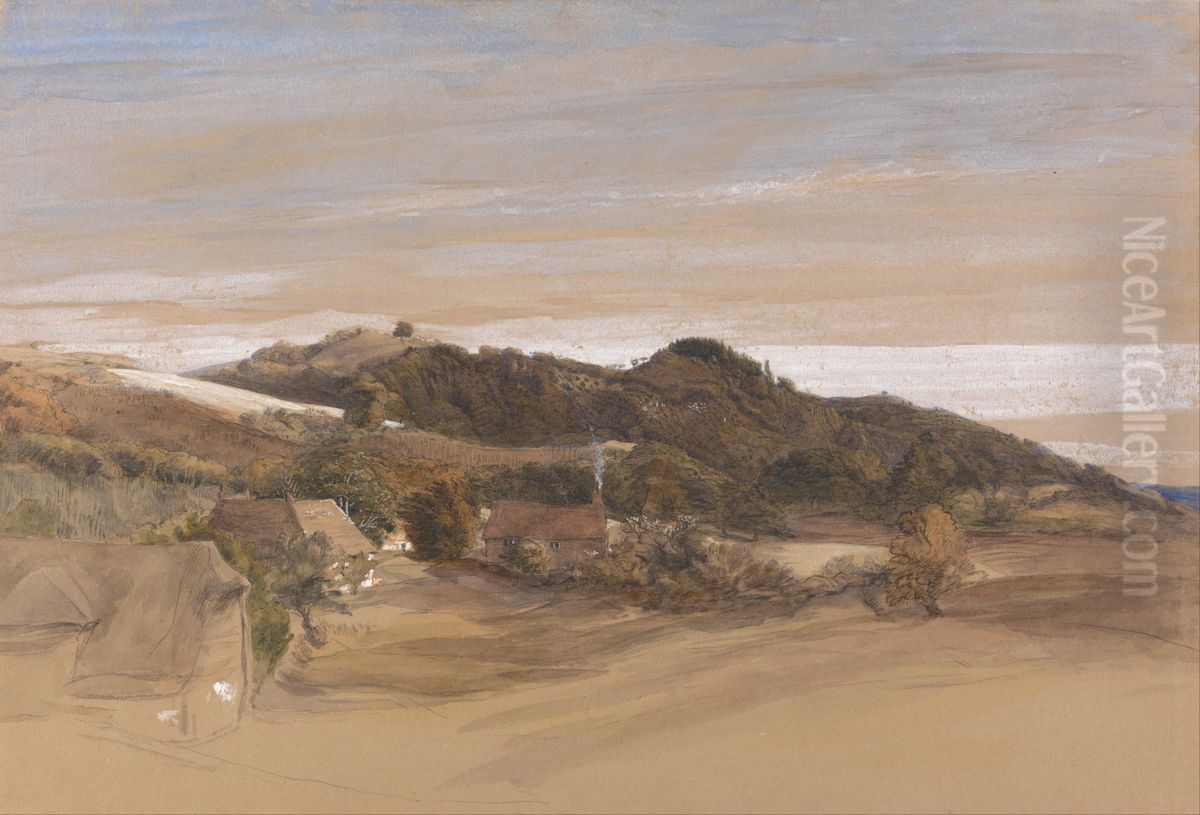 Underriver Hills, near Sevenoaks, Kent, from the Grounds of J. Herries, Esq. Oil Painting by Samuel Palmer