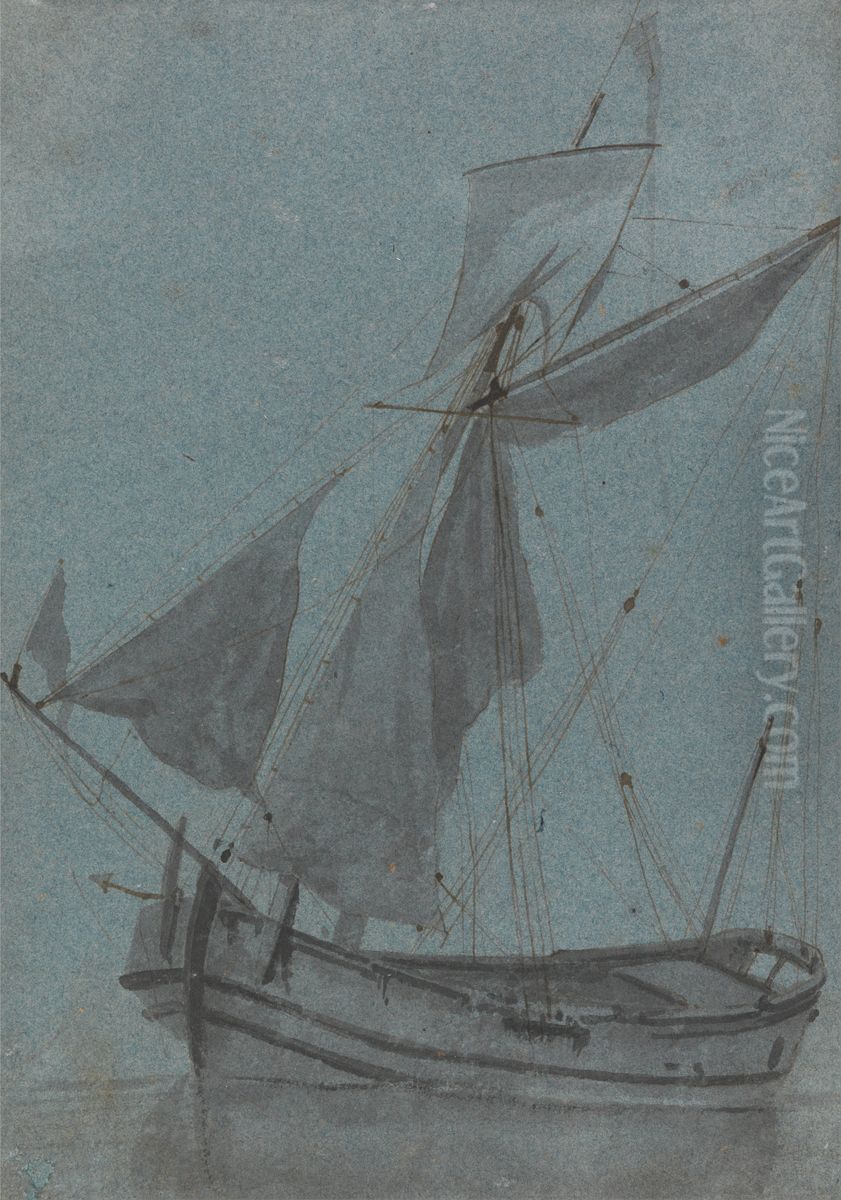 A Coastal Barge Oil Painting by Samuel Scott