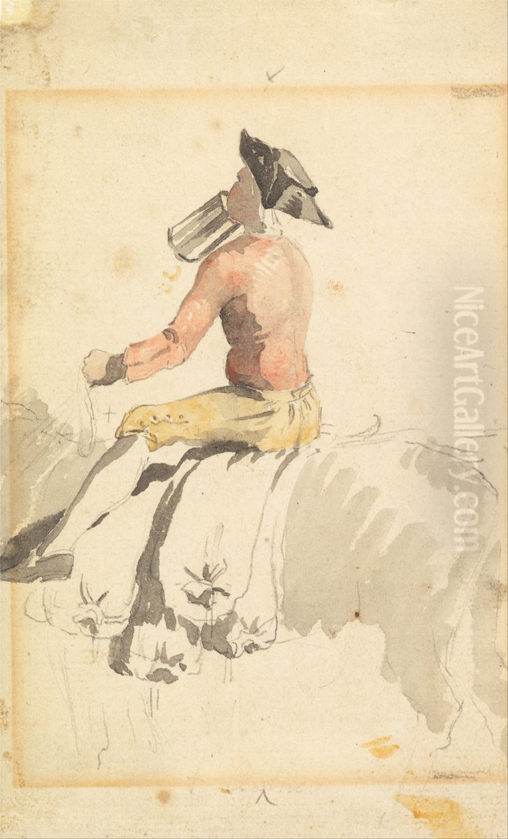 A Groom on Horseback, Drinking Oil Painting by Samuel Scott