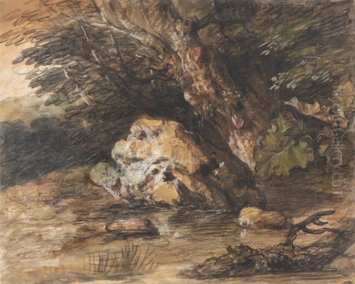 A Woodland Pool with Rocks and Plants Oil Painting by Thomas Gainsborough