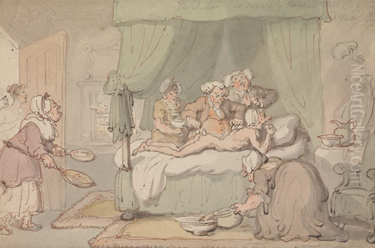 'The Doctor is so Severely Bruised that Cupping is Judged Necessary' Oil Painting by Thomas Rowlandson
