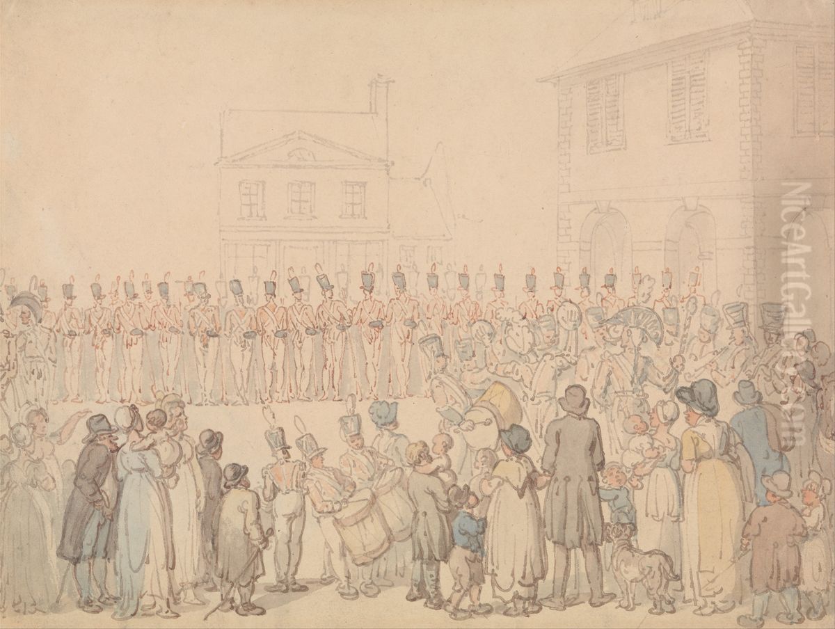 A Review of the Northampton Militia at Brackley Oil Painting by Thomas Rowlandson
