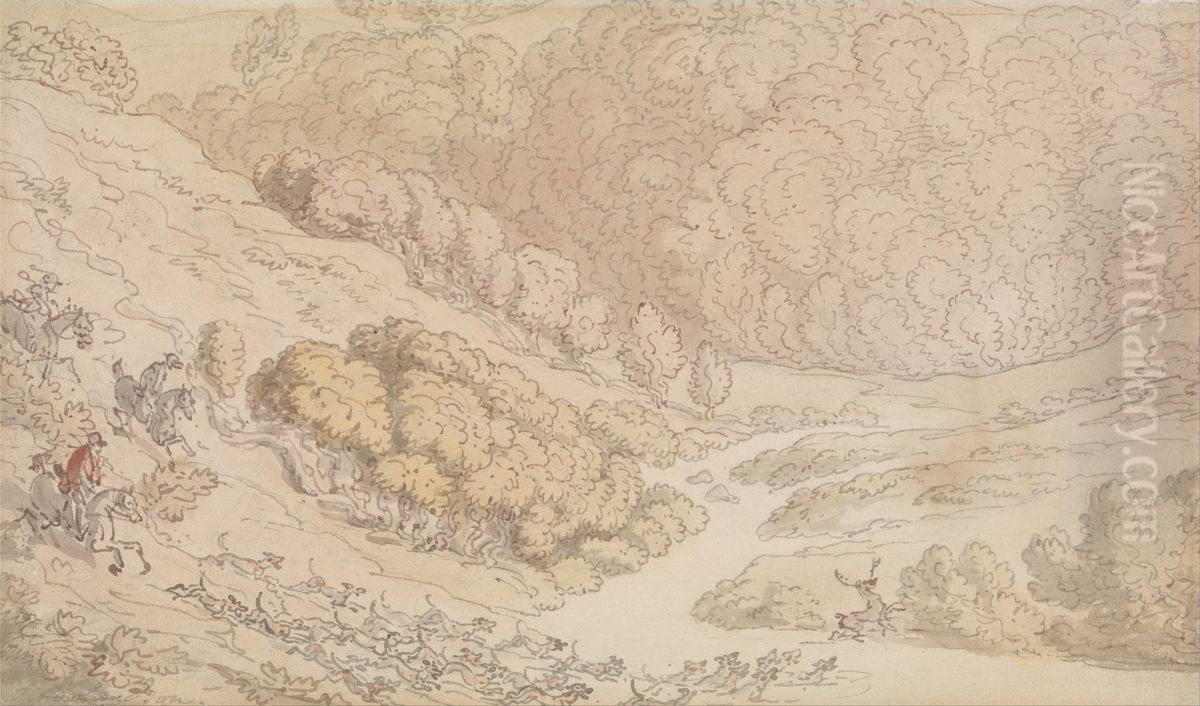 A Stag Hunt in the West Country Oil Painting by Thomas Rowlandson