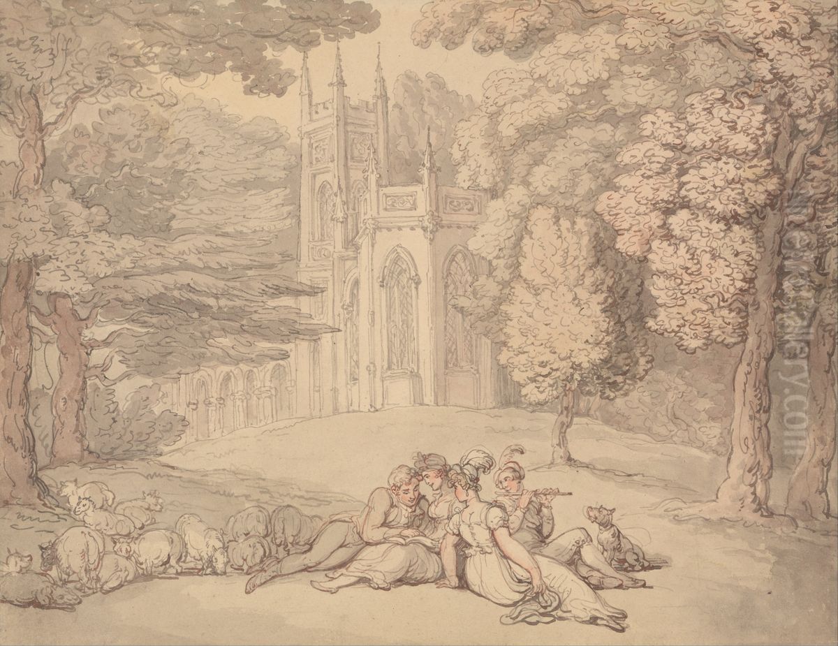 A Summer Idyll Oil Painting by Thomas Rowlandson
