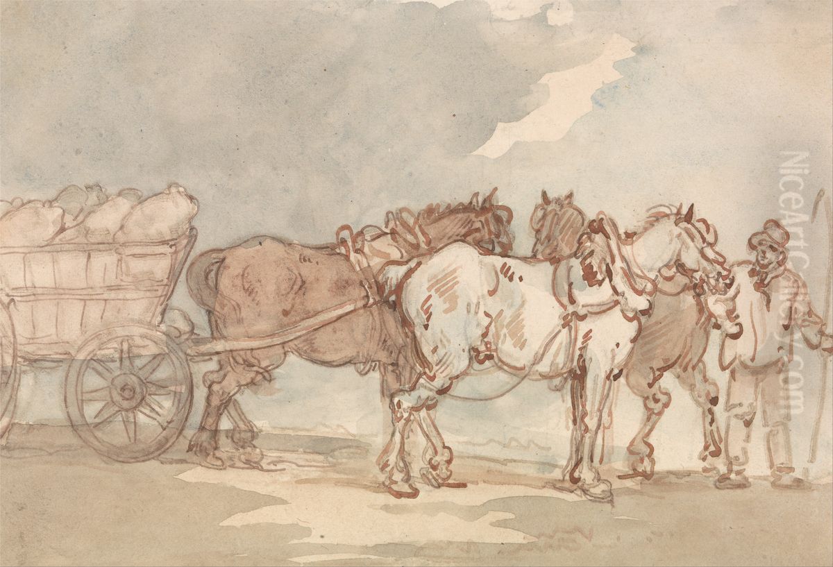 A Waggoner Oil Painting by Thomas Rowlandson