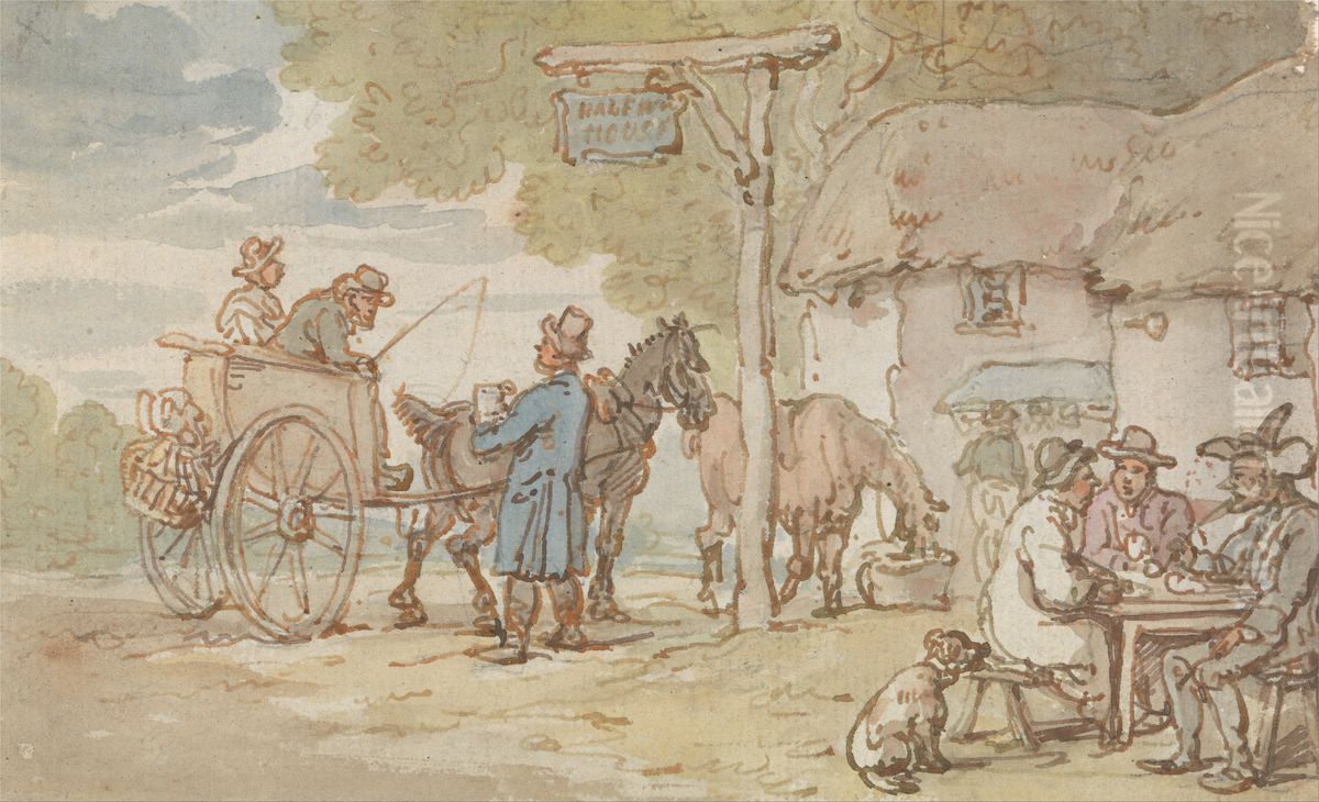 Dr Syntax outside the Halfway House Oil Painting by Thomas Rowlandson