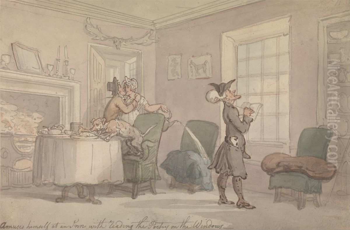 Dr. Syntax Copying the Wit of the Window Oil Painting by Thomas Rowlandson