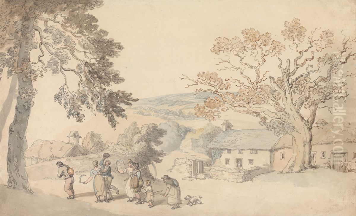 Harvesters Setting Out Oil Painting by Thomas Rowlandson