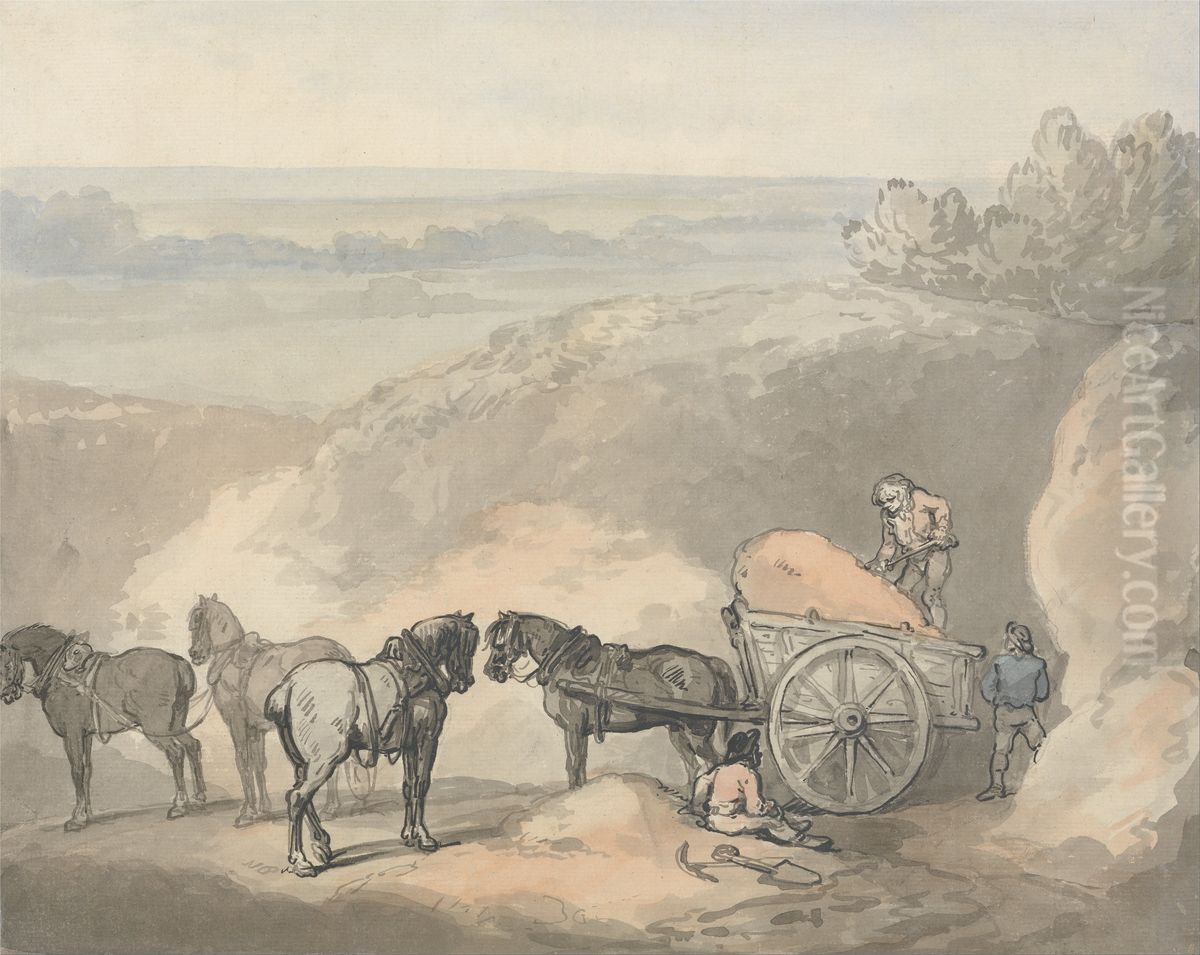 Horses and a Cart at a Sandpit Oil Painting by Thomas Rowlandson