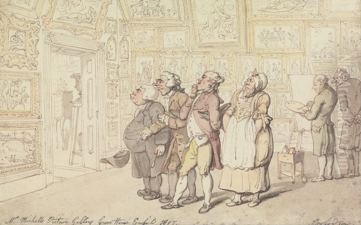 Mr. Michell's Picture Gallery, Grove House, Enfield 1817 Oil Painting by Thomas Rowlandson