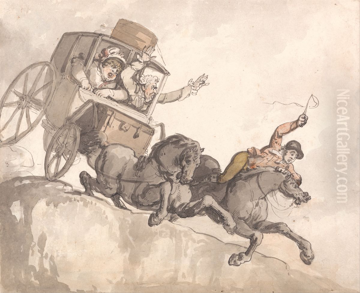 The Runaway Coach Oil Painting by Thomas Rowlandson