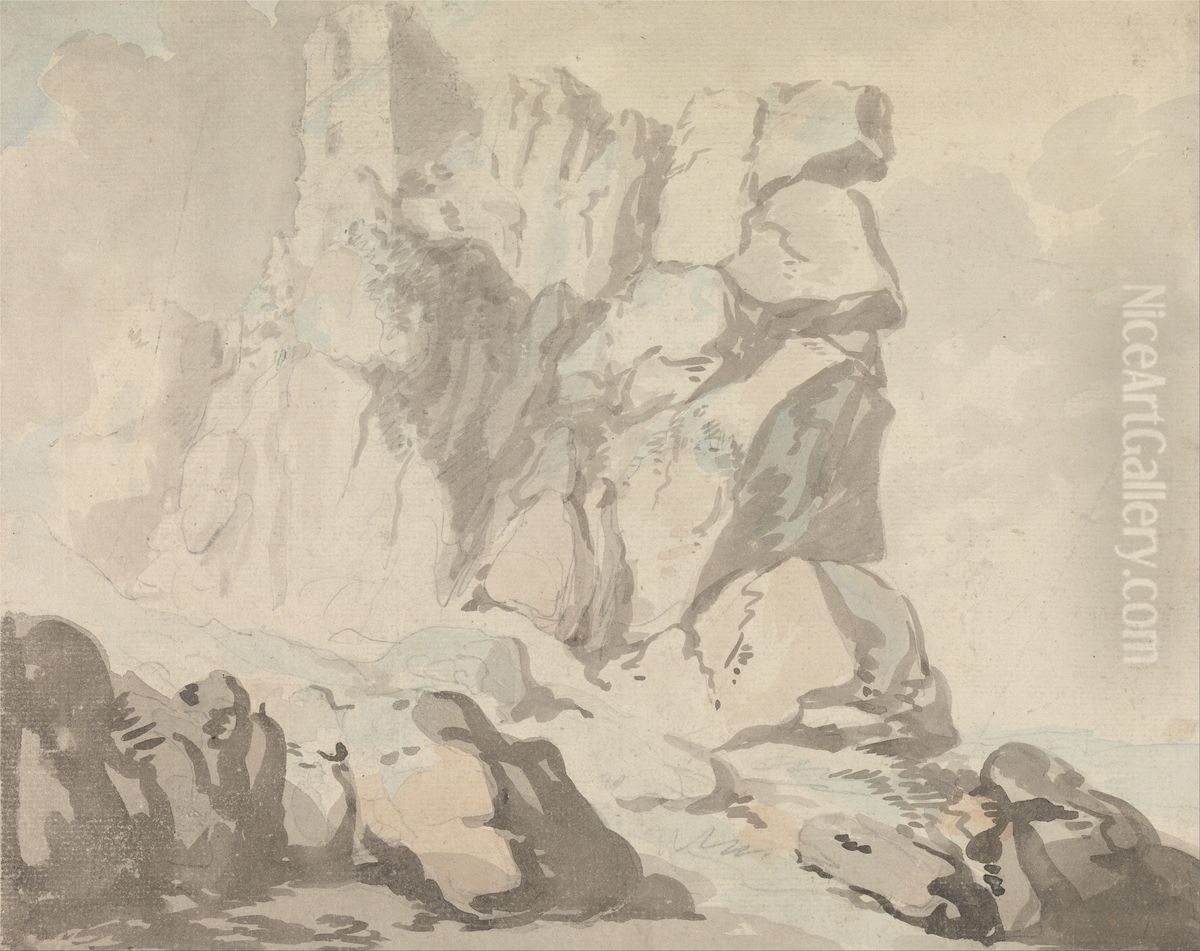 Tintagel Castle Oil Painting by Thomas Rowlandson