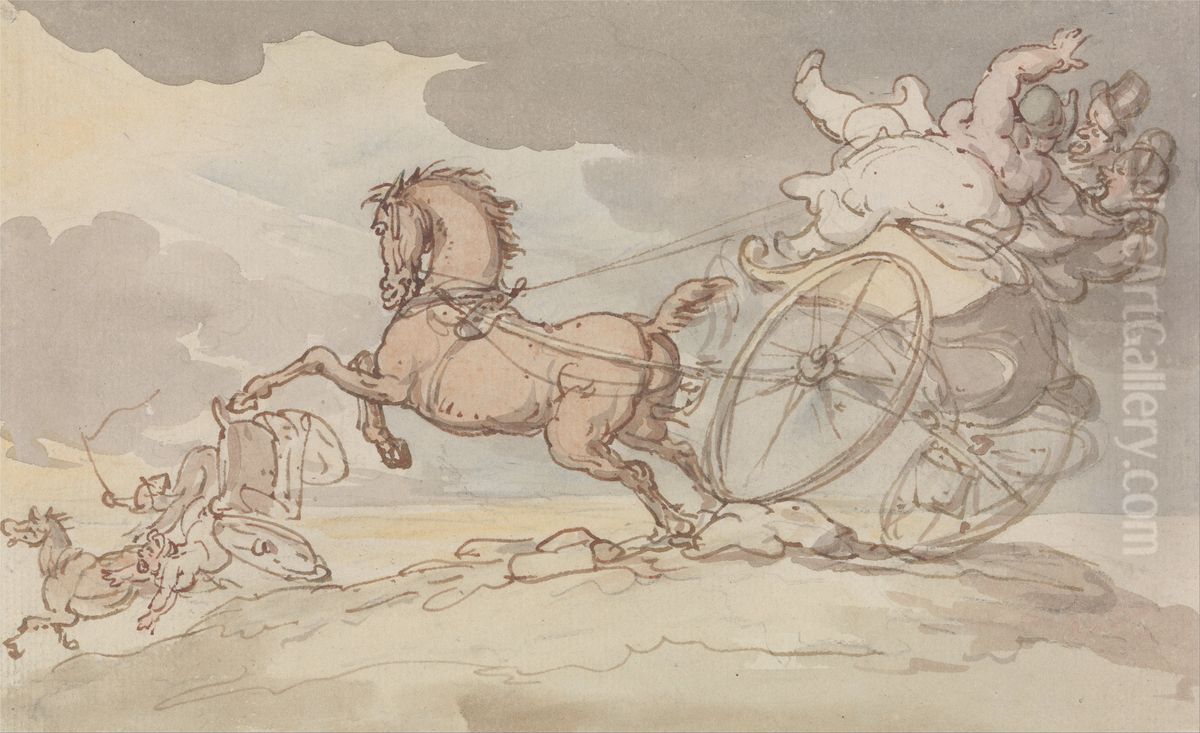 Two Gigs in Trouble Oil Painting by Thomas Rowlandson