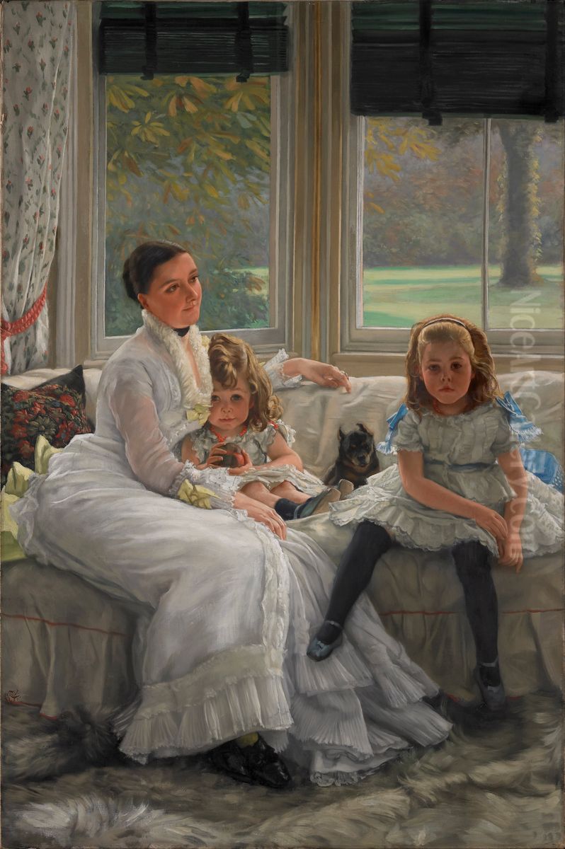 Portrait of Mrs Catherine Smith Gill and Two of her Children Oil Painting by James Jacques Joseph Tissot