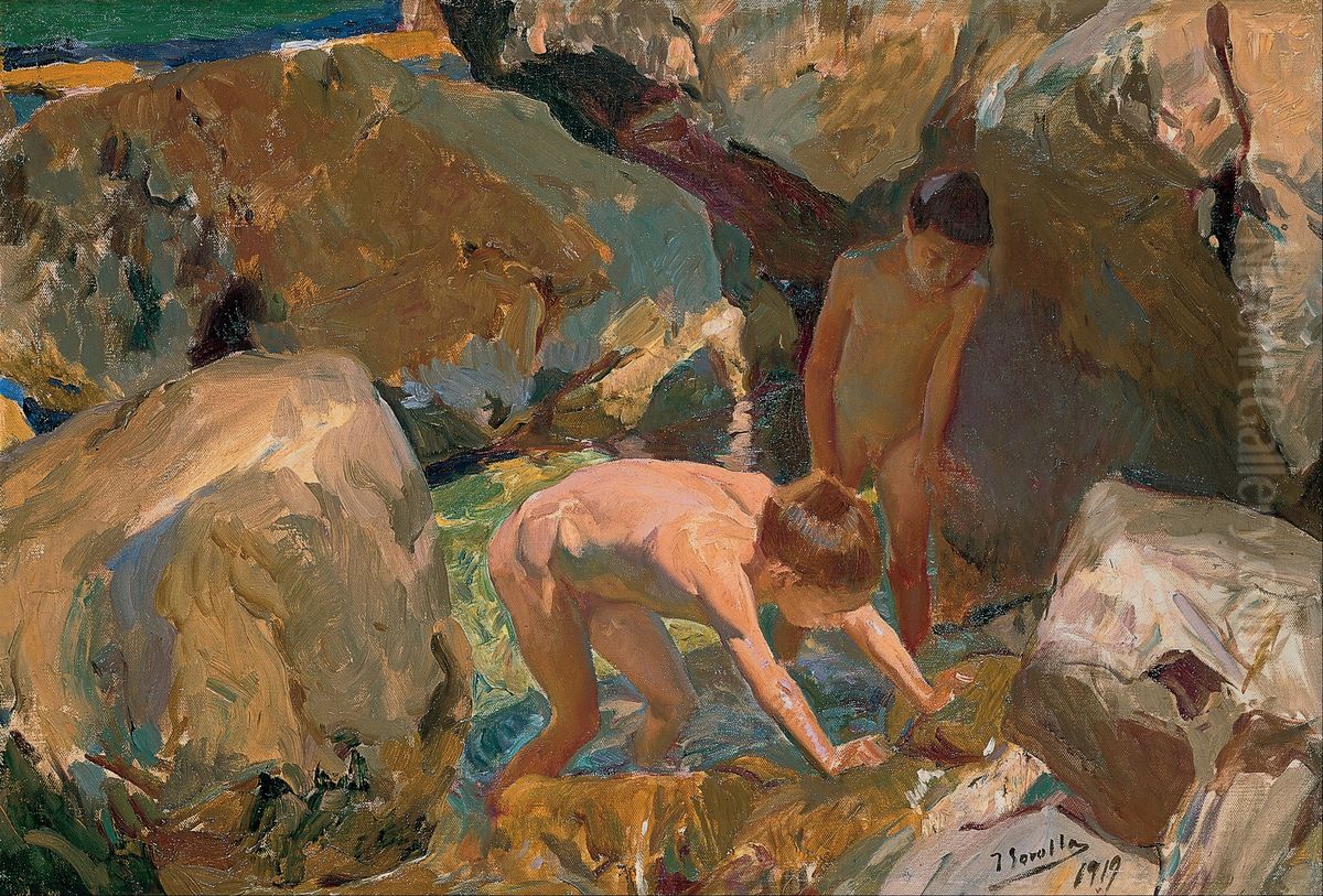 Ninos buscando mariscos Oil Painting by Joaquin Sorolla
