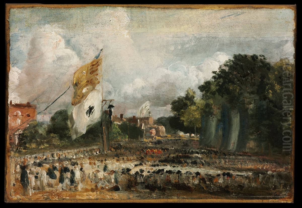 The Celebration in East Bergholt of the Peace of 1814 Concluded in Paris between France and the Allied Powers Oil Painting by John Constable