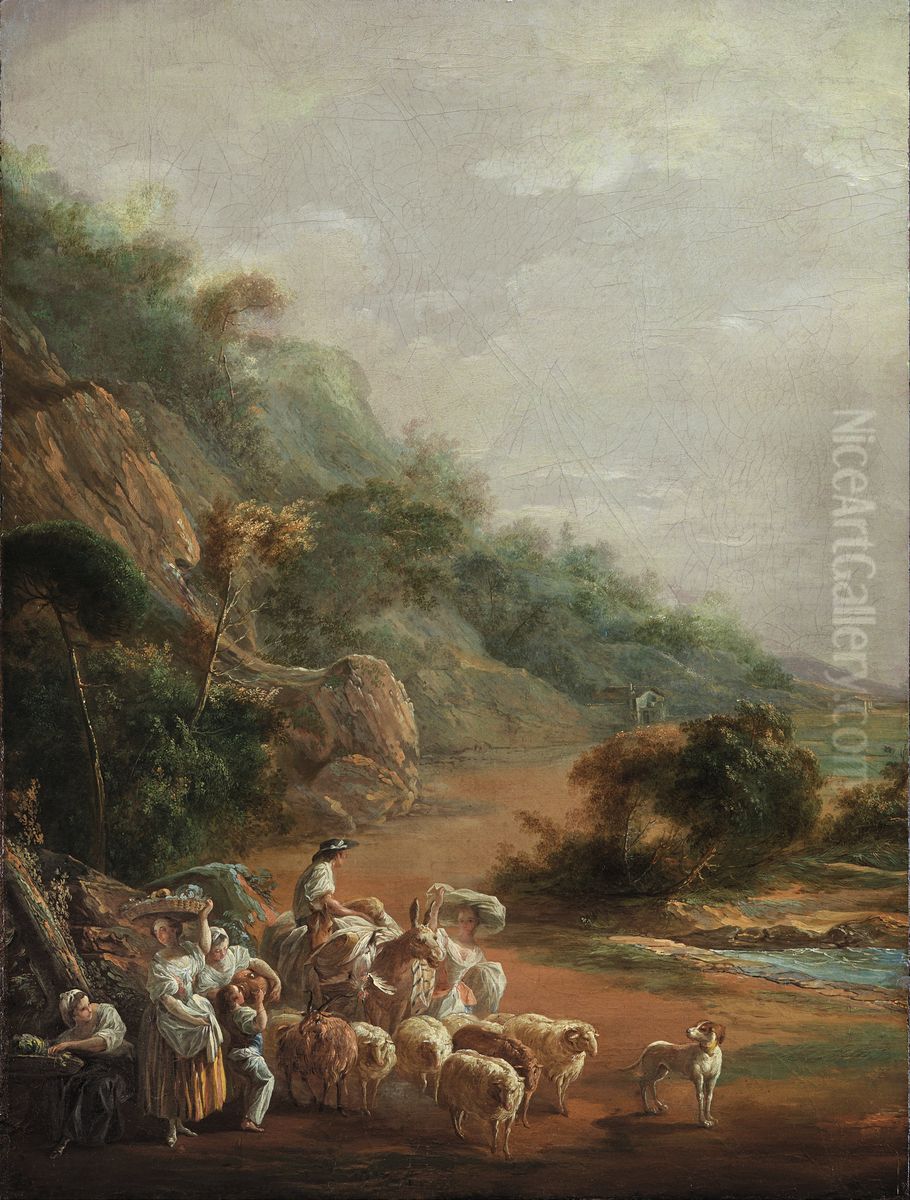 Scene with Villagers (fragment) Oil Painting by Luis Paret Y Alczar