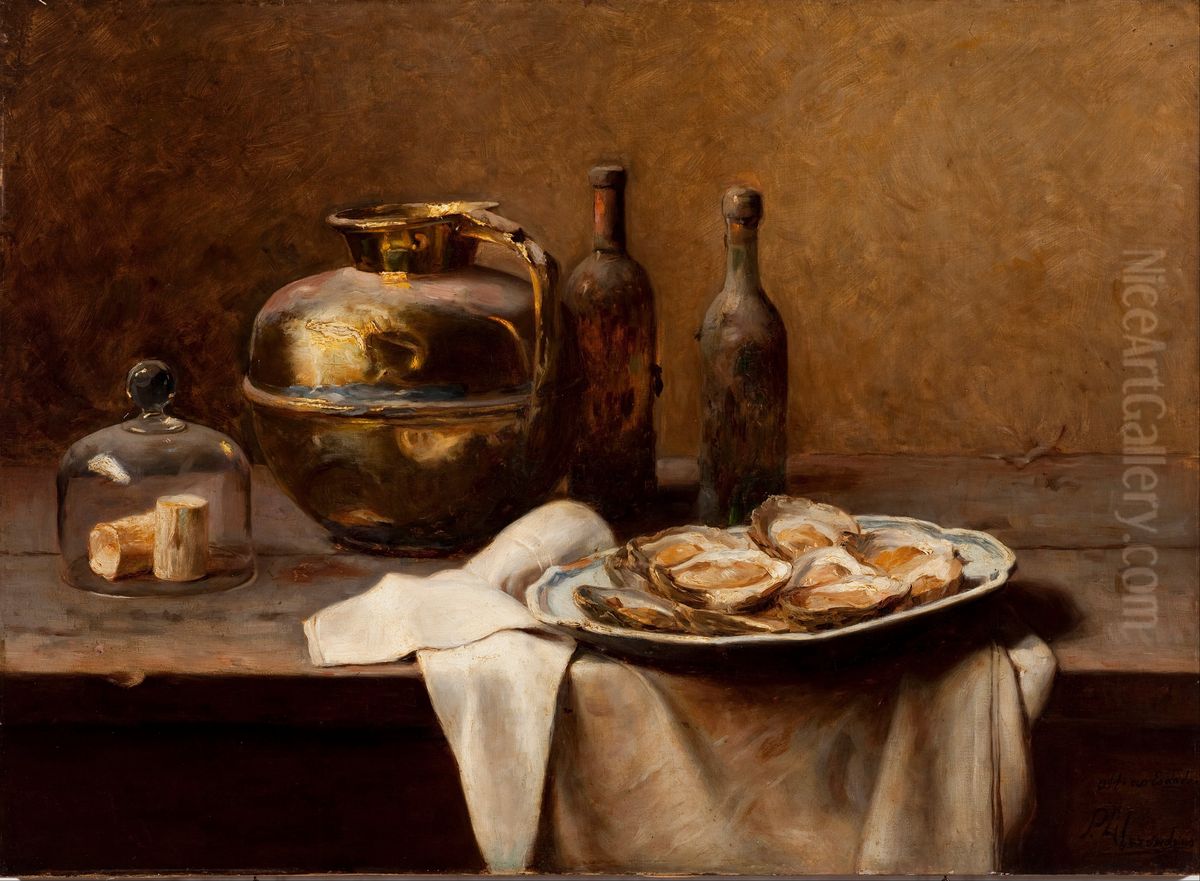 Oysters and Copperware Oil Painting by Pedro Alexandrino Borges