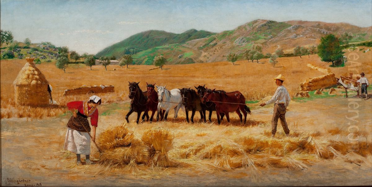 Harvest in Anticoli Oil Painting by Pedro Weingartner