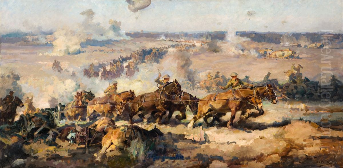 The battle before Villers-Bretonneux, August 8th, 1918 Oil Painting by Harold Septimus Power